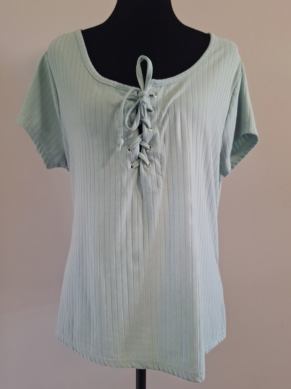 Rue21 Mint Lace-Up Ribbed Short Sleeve Tee